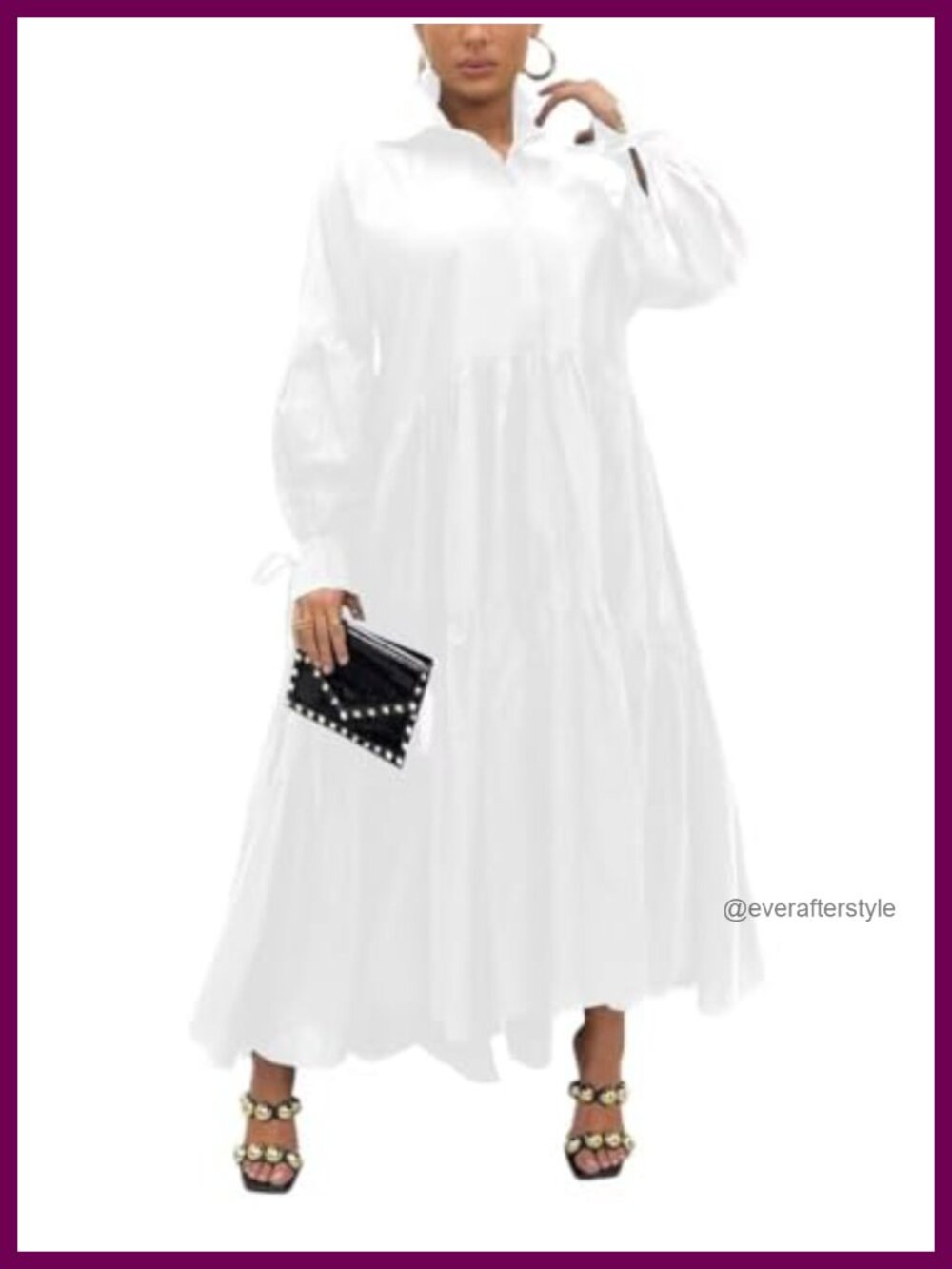 Women's Long Sleeve Button Down Collar Maxi Shirt Dress Pleated Loose Fit